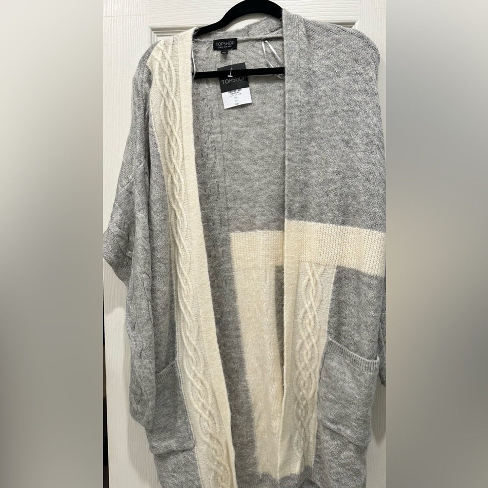 NWT Topshop gray and cream long cardigan